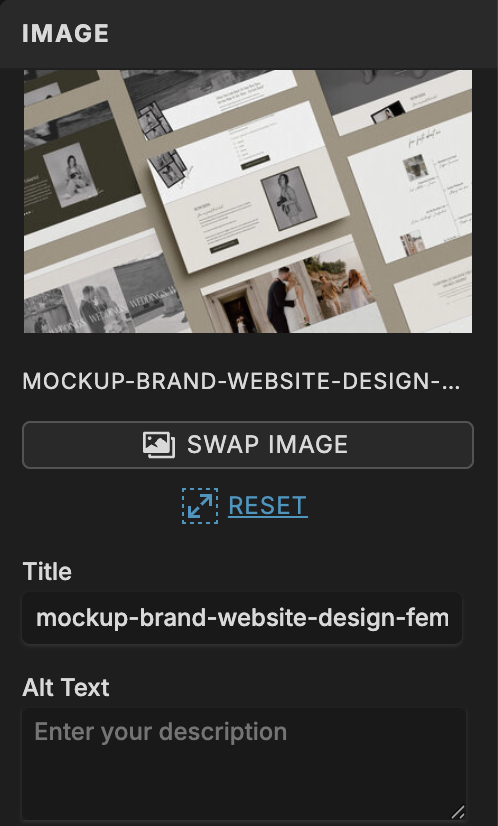 Showit SEO tips for photographers – adding alt text to images.